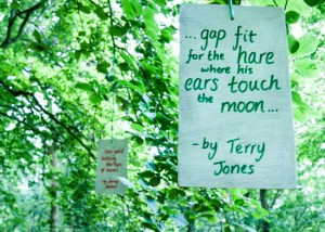Beneath The Boughs poetry installation: created by Katie Hale at Lowther Castle & Gardens, Cumbria. Funded by Arts Council England.
