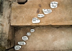 Beneath The Boughs poetry installation: created by Katie Hale at Lowther Castle & Gardens, Cumbria. Funded by Arts Council England.