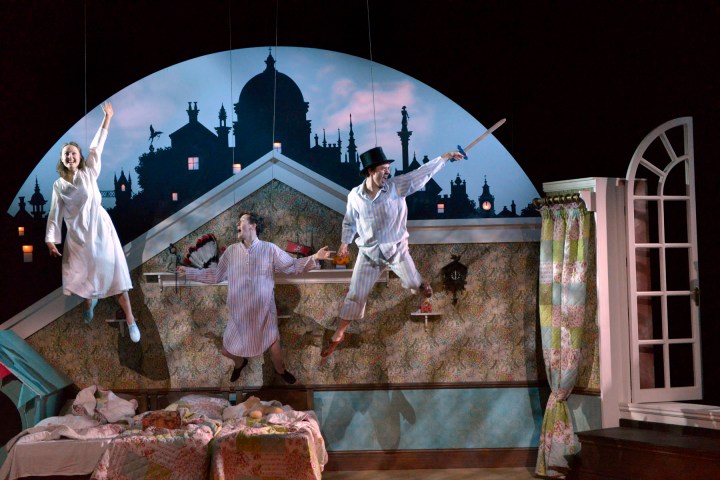 Wendy, John and Michael Darling in Theatre by the Lake's Christmas production of Peter Pan