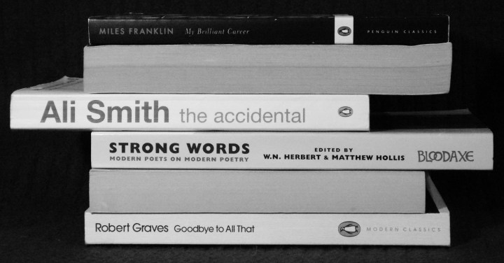 Spine poetry by Katie Hale, inspired by Nina Katchadourian