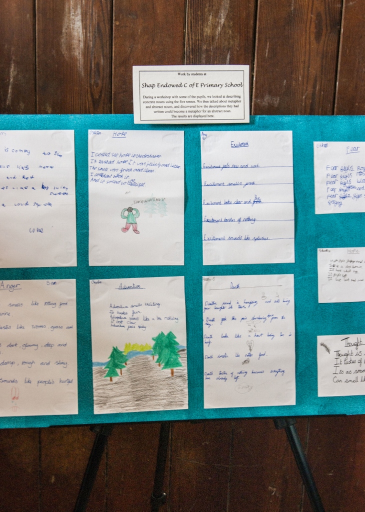 Creative writing workshop in school for Beneath The Boughs poetry exhibition