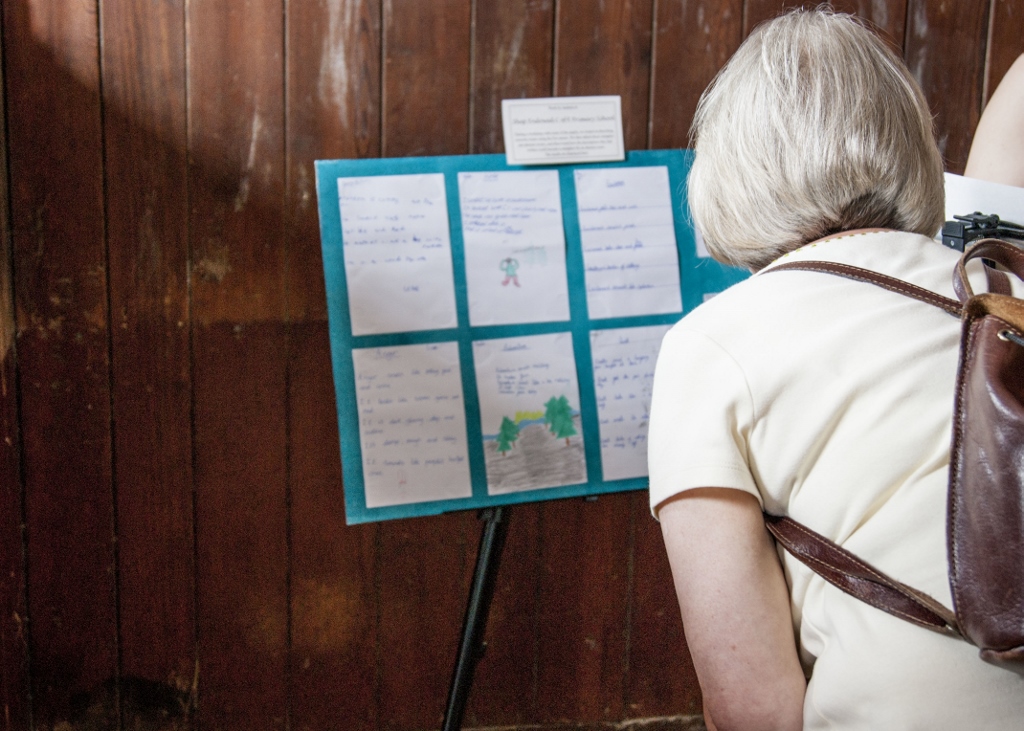 Creative writing workshop in school for Beneath The Boughs poetry exhibition